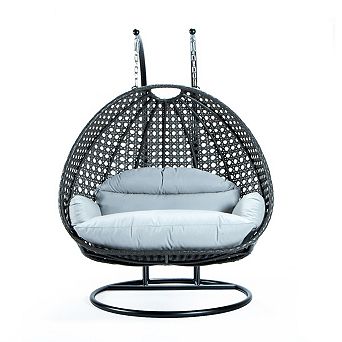 Leisuremod Charcoal Wicker Hanging 2 Person Egg Swing Chair