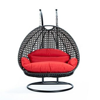 Leisuremod Charcoal Wicker Hanging 2 Person Egg Swing Chair