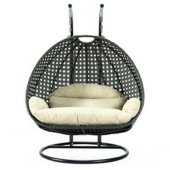 Leisuremod Charcoal Wicker Hanging 2 Person Egg Swing Chair