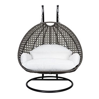 Leisuremod Charcoal Wicker Hanging 2 Person Egg Swing Chair