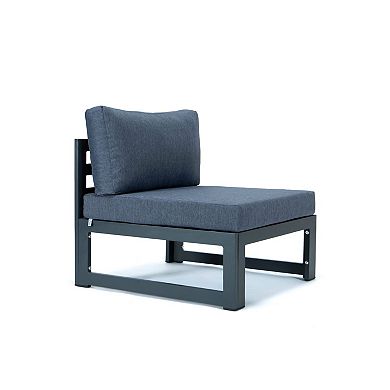 LeisureMod Chelsea 5-Piece Middle Patio Chairs and Coffee Table Set Black Aluminum With Cushions