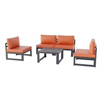 LeisureMod Chelsea 5 pc Middle Patio Chairs and Coffee Table Set Black Aluminum With Cushions