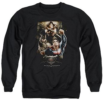 Batman V Superman Three In Action Adult Crewneck Sweatshirt