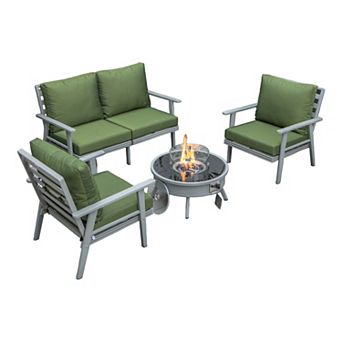LeisureMod Walbrooke Modern Grey Patio Conversation With Round Fire Pit & Tank Holder