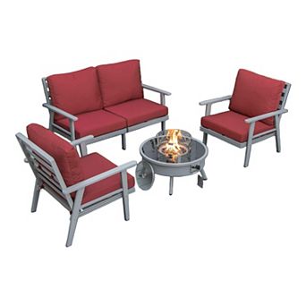 LeisureMod Walbrooke Modern Grey Patio Conversation With Round Fire Pit & Tank Holder