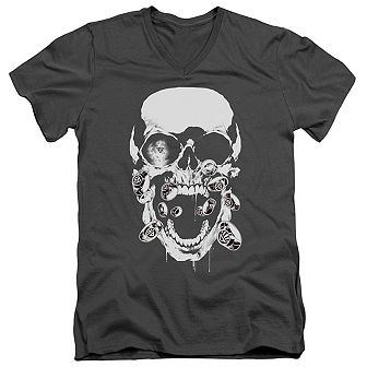 Green Lantern Black Lantern Skull Short Sleeve Adult V Neck T-shirt