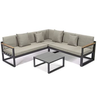 LeisureMod Chelsea Black Sectional With Adjustable Headrest & Coffee Table With Cushions