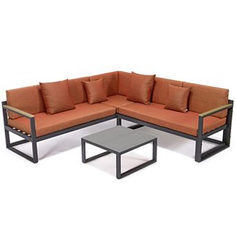 LeisureMod Chelsea Black Sectional With Adjustable Headrest & Coffee Table With Cushions