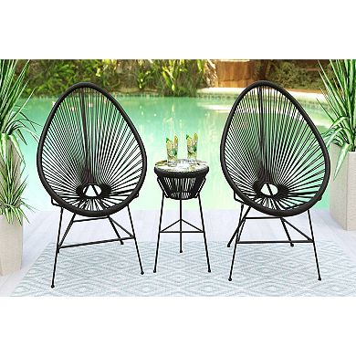 LeisureMod Montara 3 Piece Outdoor Lounge Patio Chair With Glass Top Table