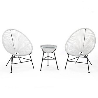 LeisureMod Montara 3 pc Outdoor Lounge Patio Chair With Glass Top Table