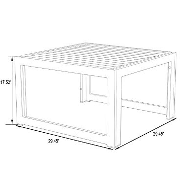 LeisureMod Chelsea Patio Coffee Table With White Aluminum