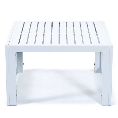LeisureMod Chelsea Patio Coffee Table With White Aluminum