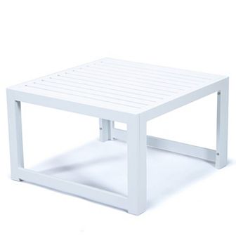 LeisureMod Chelsea Patio Coffee Table With White Aluminum
