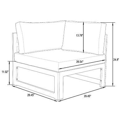 LeisureMod Chelsea 4-Piece Sectional Loveseat Set Black Aluminum with Cushions