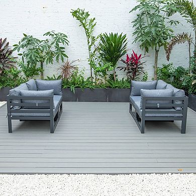 LeisureMod Chelsea 4-Piece Sectional Loveseat Set Black Aluminum with Cushions
