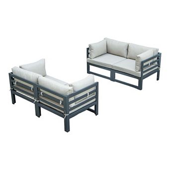 LeisureMod Chelsea 4 pc Sectional Loveseat Set Black Aluminum with Cushions