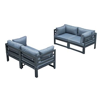 LeisureMod Chelsea 4 pc Sectional Loveseat Set Black Aluminum with Cushions