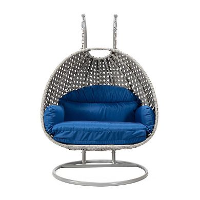 LeisureMod Mendoza Light Grey Wicker Hanging 2 person Egg Swing Chair
