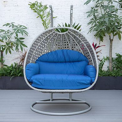 LeisureMod Mendoza Light Grey Wicker Hanging 2 person Egg Swing Chair