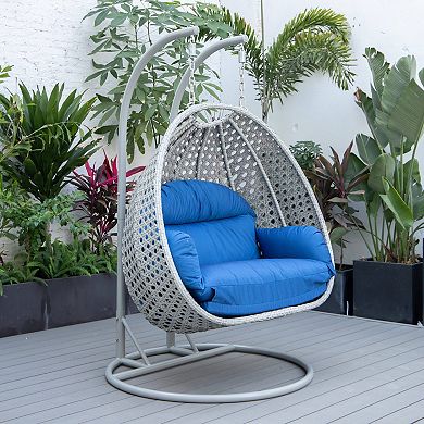 LeisureMod Mendoza Light Grey Wicker Hanging 2 person Egg Swing Chair