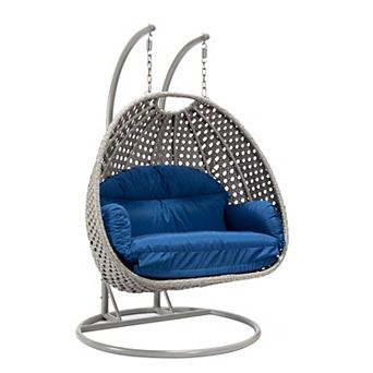 LeisureMod Mendoza Light Grey Wicker Hanging 2 person Egg Swing Chair