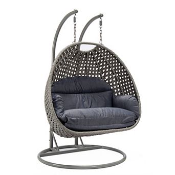 LeisureMod Mendoza Light Grey Wicker Hanging 2 person Egg Swing Chair