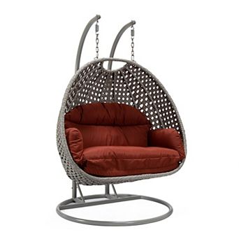 LeisureMod Mendoza Light Grey Wicker Hanging 2 person Egg Swing Chair