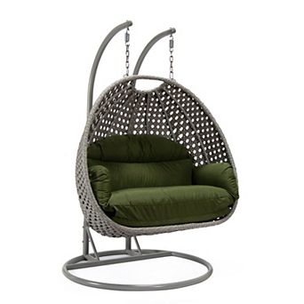 LeisureMod Mendoza Light Grey Wicker Hanging 2 person Egg Swing Chair