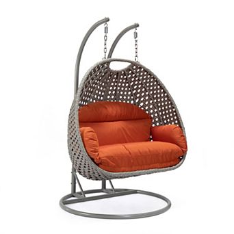LeisureMod Mendoza Light Grey Wicker Hanging 2 person Egg Swing Chair