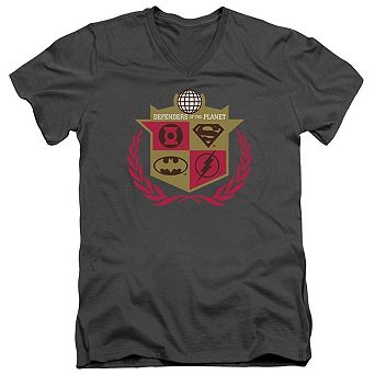 Justice League Of America Defenders Short Sleeve Adult V Neck T-shirt