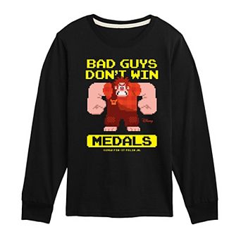 Disney's Wreck It Ralph Boys 8-20 Bad Guys Don't Win Medals Long Sleeve Graphic Tee