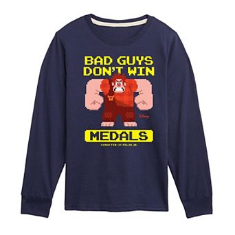 Disney's Wreck It Ralph Boys 8-20 Bad Guys Don't Win Medals Long Sleeve Graphic Tee