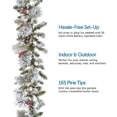 Noma Snow Dusted Berry 9 Foot Pre Lit Christmas Garland Holiday Decor (2 Pack)