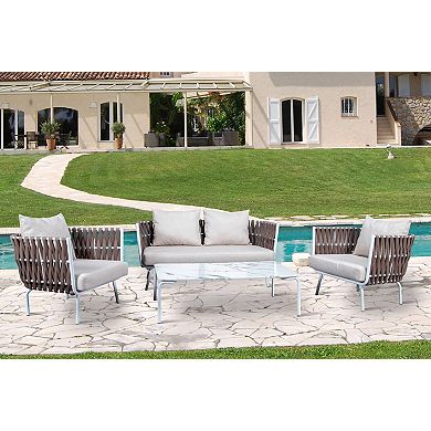 LeisureMod Spencer Modern Outdoor Rope Loveseat With Cushions