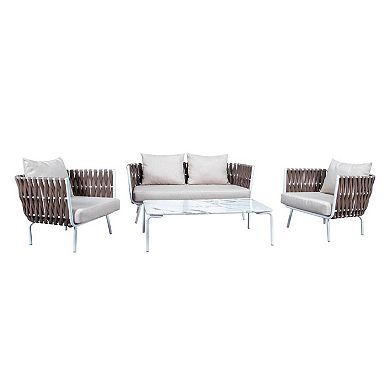 LeisureMod Spencer Modern Outdoor Rope Loveseat With Cushions