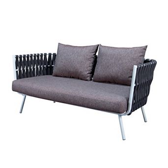 LeisureMod Spencer Modern Outdoor Rope Loveseat With Cushions