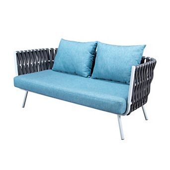 LeisureMod Spencer Modern Outdoor Rope Loveseat With Cushions