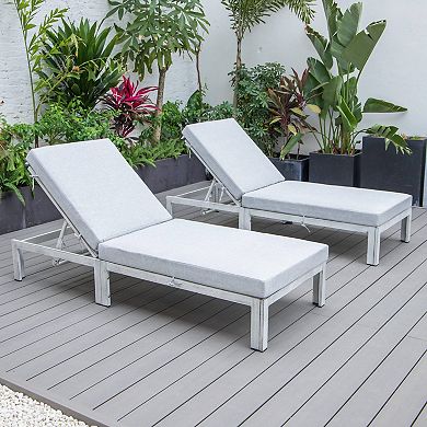 LeisureMod Chelsea Modern Outdoor Weathered Grey Chaise Lounge Chair With Cushions Set of 2