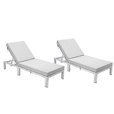 LeisureMod Chelsea Modern Outdoor Weathered Grey Chaise Lounge Chair With Cushions Set of 2