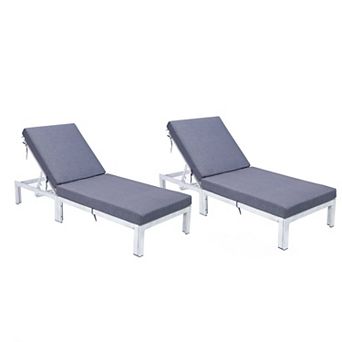 LeisureMod Chelsea Modern Outdoor Weathered Grey Chaise Lounge Chair With Cushions Set of 2