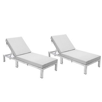 LeisureMod Chelsea Modern Outdoor Weathered Grey Chaise Lounge Chair With Cushions Set of 2
