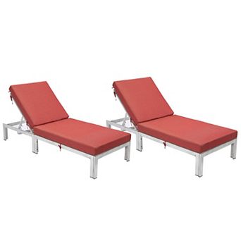 LeisureMod Chelsea Modern Outdoor Weathered Grey Chaise Lounge Chair With Cushions Set of 2
