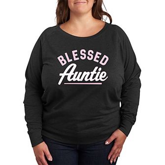 Plus Size Blessed Auntie French Terry Long Sleeve Tee