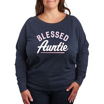 Plus Size Blessed Auntie French Terry Long Sleeve Tee