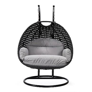 LeisureMod Mendoza Charcoal Wicker Hanging 2 person Egg Swing Chair