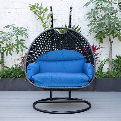 LeisureMod Mendoza Charcoal Wicker Hanging 2 person Egg Swing Chair