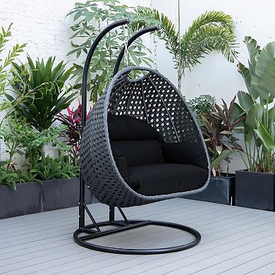 LeisureMod Mendoza Charcoal Wicker Hanging 2 person Egg Swing Chair
