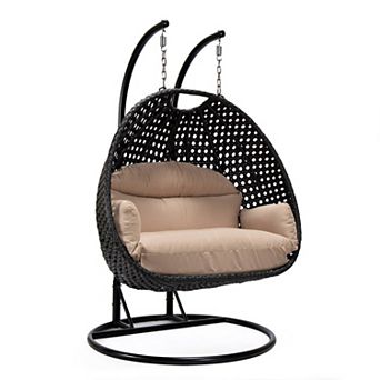 LeisureMod Mendoza Charcoal Wicker Hanging 2 person Egg Swing Chair