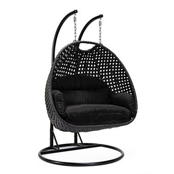 LeisureMod Mendoza Charcoal Wicker Hanging 2 person Egg Swing Chair
