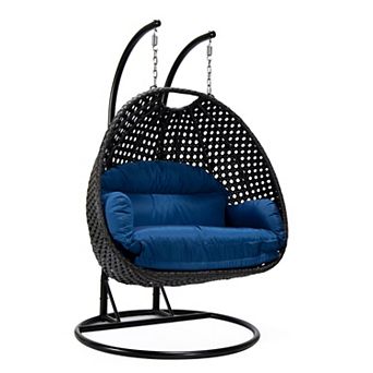 LeisureMod Mendoza Charcoal Wicker Hanging 2 person Egg Swing Chair